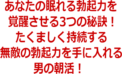 あなたの眠れる勃起力を覚醒させる3つの秘訣!たくましく持続する無敵の勃起力を手に入れる男の朝活!